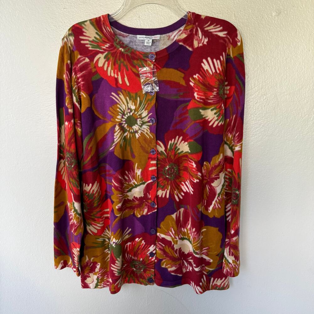 NWOT Isaac Mizrahi Crewneck Buttondown cardigan size M - Picture 2 of 10